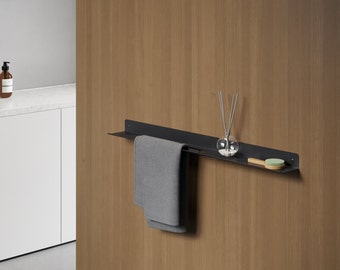 Porte-serviettes de salle de bain en acier inoxydable noir, support étagère de douche, organiseur de salle de bain en acier inoxydable, étagère en métal enduit de poudre, 29,53 po./75 cm
