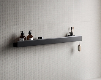 Stylish Shower Shelf with Right Hook, Black Metal Floating Shelf, Stainless Steel, Bathroom Decor 39.37in / 100cm