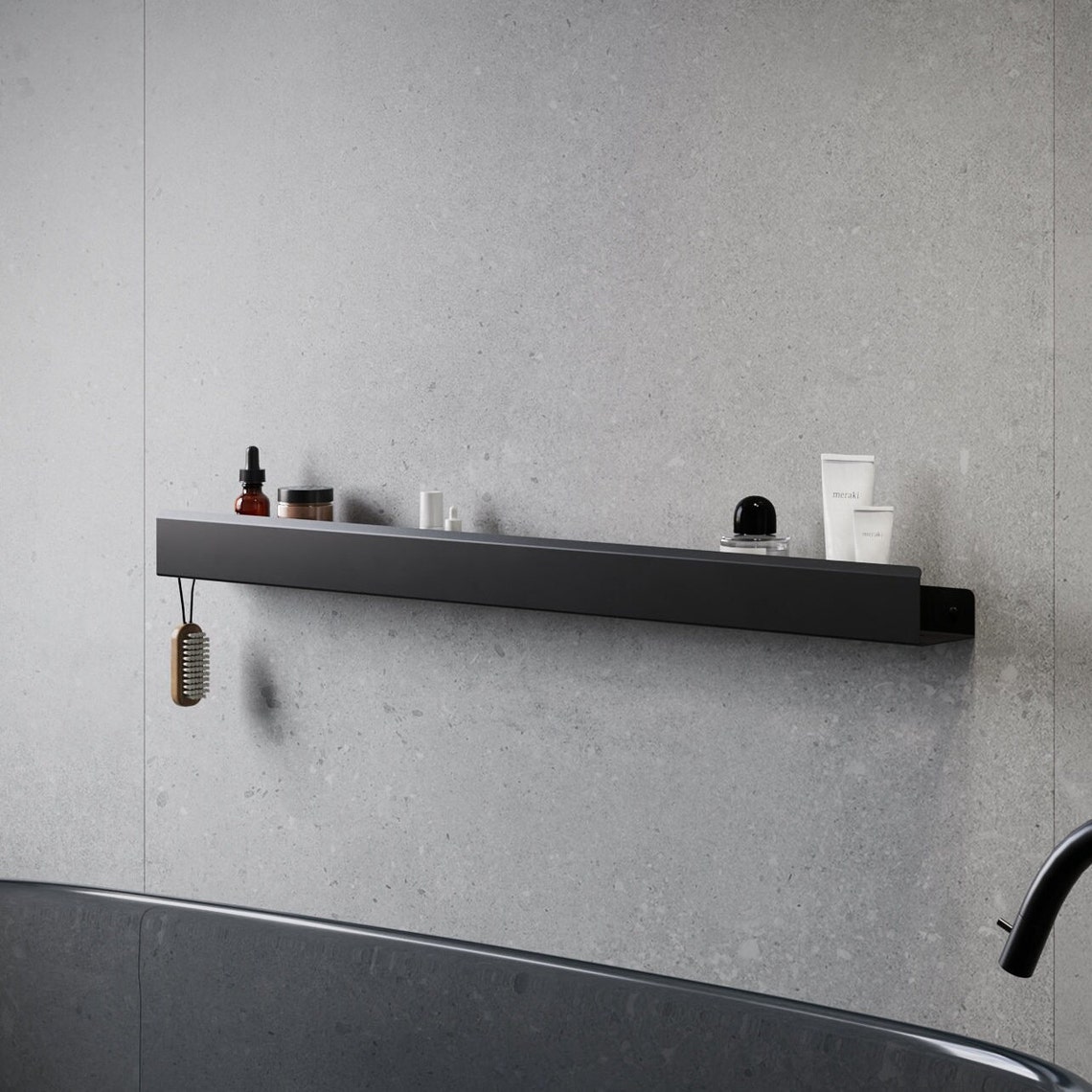 Floating Bathroom Rack Sleek Stainless Steel Organizer, Left Hook