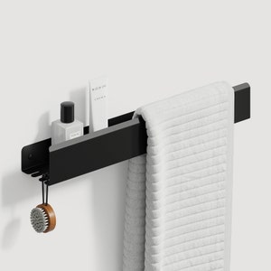 Black Towel Holder - Bathroom Shelf With Towel Bar 20&quot;/ 50cm - Stylish Towel Storage, Towel Rack, Housewarming Gift