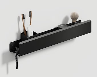 Étagère de douche en métal noir avec crochet - Organiseur de salle de bain en acier inoxydable, avec/sans perçage, Cadeau de pendaison de crémaillère, Étagère blanche, 19,68&quot;/50 cm
