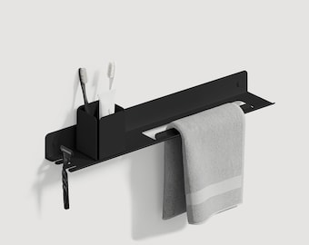 Black Floating Shelf - Bathroom Organizer - 19.68in - Perfect Housewarming Gift - Multipurpose Towel Rack, Bathroom Accessory