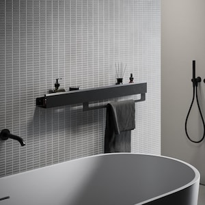 Towel Shelf Stainless Steel, Shelf With Right Towel Holder, Sleek Hanging Bathroom Organizer, Towel Rack - Housewarming Gift - 29,53in/75cm