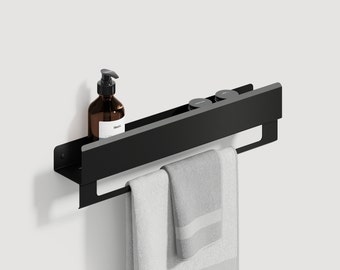 Modern Black Floating Shelf with Towel Rack | Bathroom Wall Organizer | Housewarming Gift 19.68in/50cm