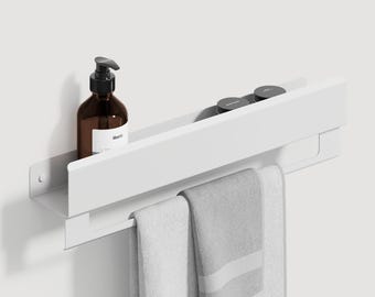 White Bathroom Shelf with Towel Rack: Steel Bathroom Organizer (50cm/20")