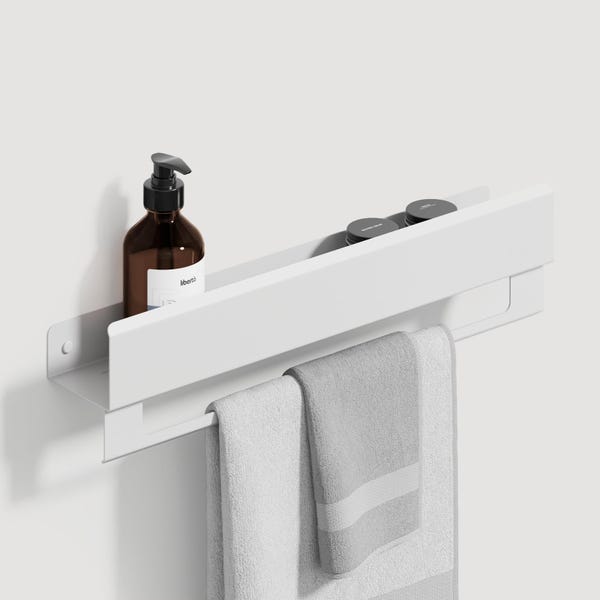 White Bathroom Shelf with Towel Rack: Steel Bathroom Organizer (50cm/20")