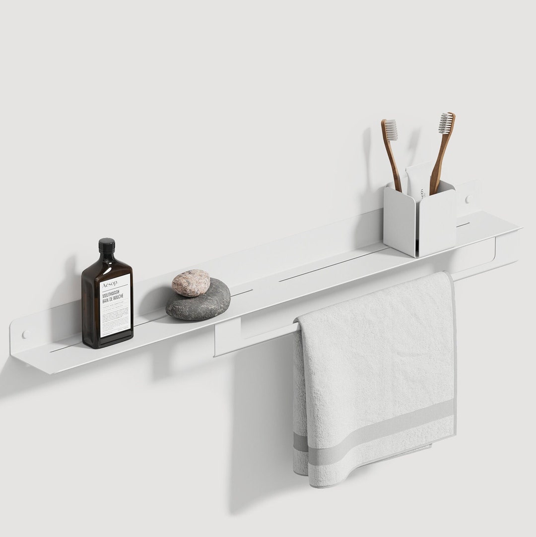White Shower Shelf With Towel Rack: Steel Bathroom Storage - 75cm|29.53 ...