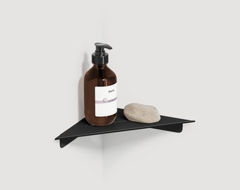 Étagère de douche d'angle moderne en métal noir - Organiseur de salle de bain élégant et cadeau de pendaison de crémaillère