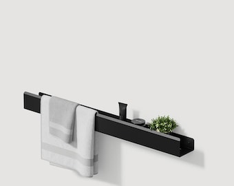 Modern Black Bathroom Towel Shelf: Floating Wall Rack (75cm| 29.6") - Rustproof