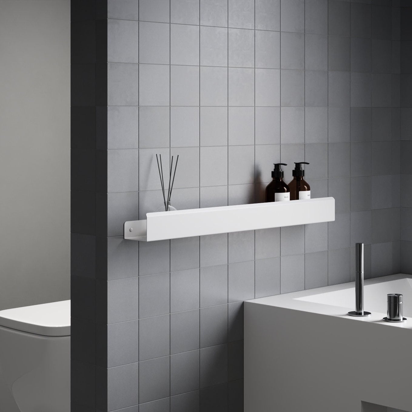 Étagère de douche flottante en acier blanc, décoration de salle de bain, rangement mural de salle de bain avec/sans perçage, cadeau pour la maison