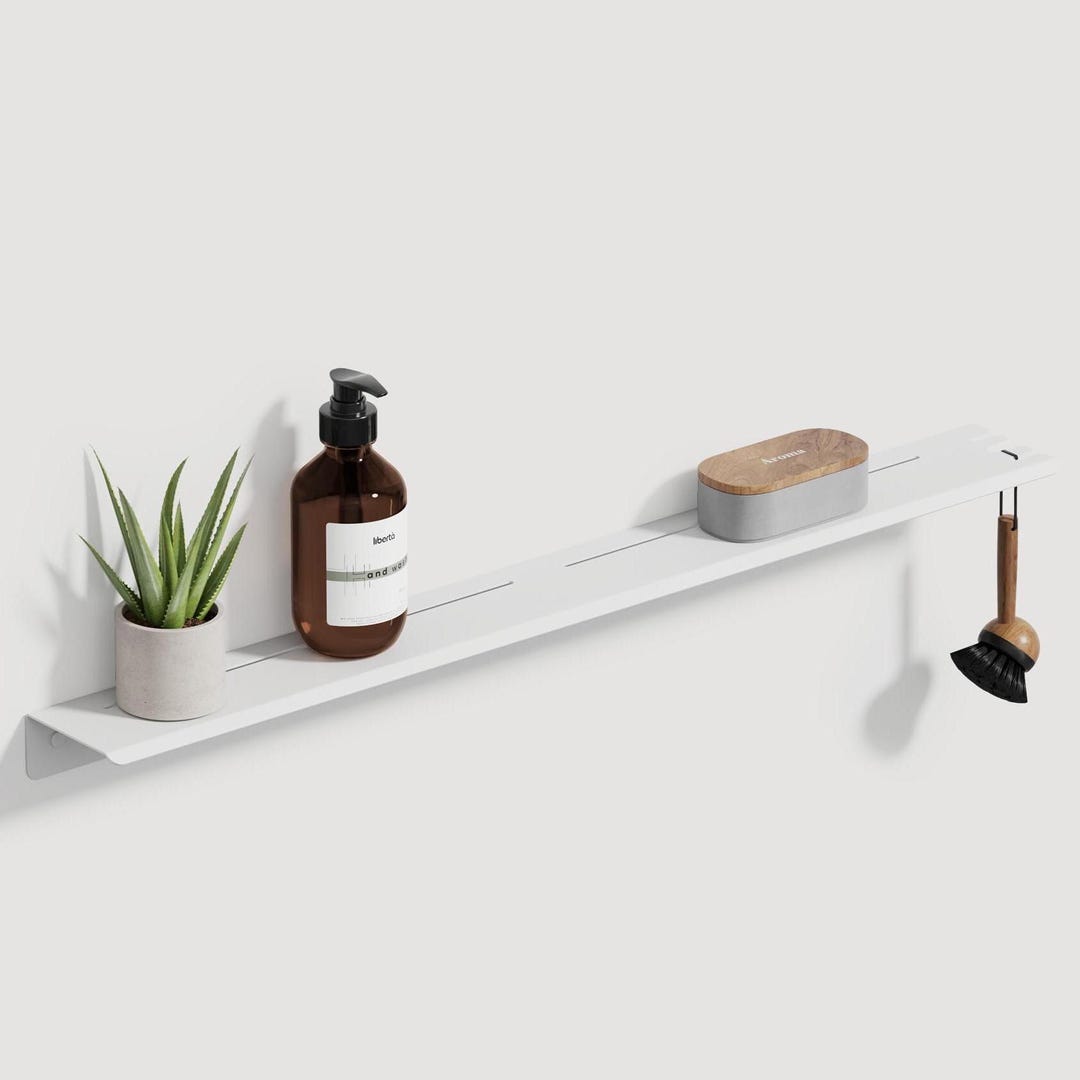 White Shower Shelf With Hook: Stainless Steel Bathroom Organizer (29 ...