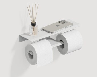 Portarrollos de papel higiénico blanco con estante: Almacenamiento para baño - Acero inoxidable - No se oxida