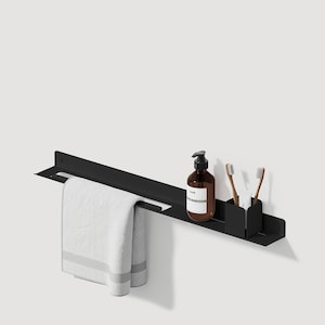 Black Bathroom Shelf With Towel Bar, Bathroom Storage, Steel Towel Rack With Floating Shelf, Bath Towel Bar 29.53in/75cm