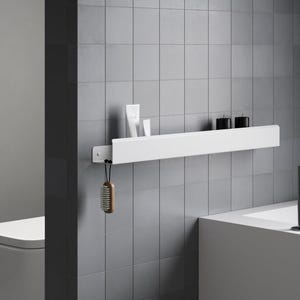 Modern White Stainless Steel Shower Shelf with Hooks