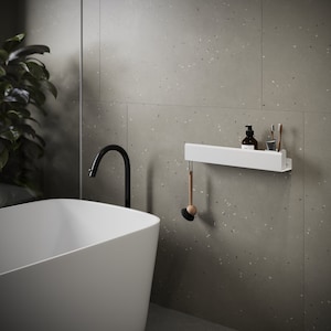 Modern Stainless Steel Shower Shelf, Stylish Bathroom Organizer Left Hook, Housewarming Essential, Bathroom Storage Solution 19.68in (50cm)