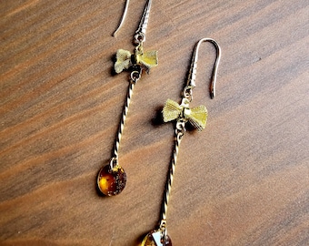 Chic romantic boho dangling earring orange pearl hook charm knot rod golden stainless chain model unique creation