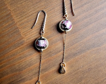 Chic romantic boho dangling earring black purple pearl hook drop charm gold stainless chain model unique creation