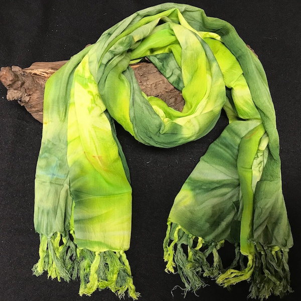 Cheiche en coton vert citron dégradé , foulard large en coton, écharpe colorée en coton fluide douce et chaude, artisanat du Népal