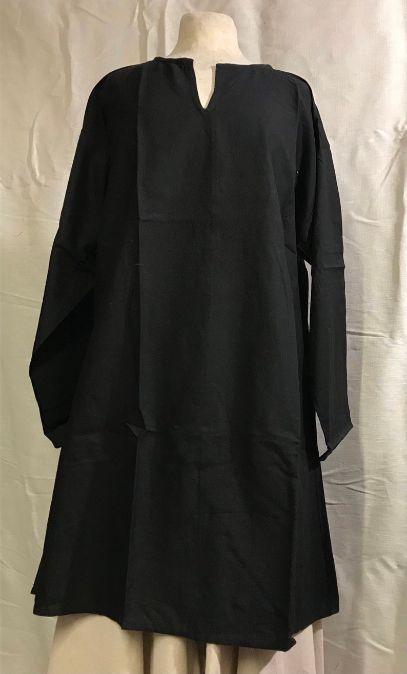 Long black cotton tunic, women's boho tunic, black boho chic tunic, men's medieval tunic, black cotton toga, ethnic tunic image 1