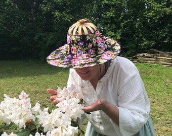 Summer women's hat, foldable hat, flowered hat, fan, boho hat, original hat, sun hat, wide brim hat