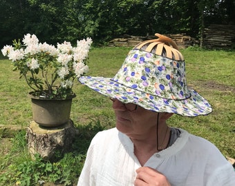 Chapeau femme été, chapeau pliable, chapeau fleuri, éventail, chapeau bohème, chapeau de soleil, chapeau original, bob fleuri, chapeau