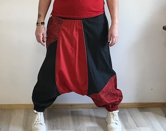 Red and black cotton harem pants, baggy pants, harem pants, Nepalese pants, hippie pants, Thai pants, yoga pants