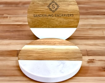 Handcrafted Acacia Wood Marble Coasters Set - Ideal for Weddings, Housewarmings, Realtors