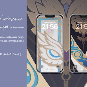 Peut inclure: Deux fonds d'écran de verrouillage de téléphone avec un motif bleu et or, une aile blanche et une horloge affichant 21:56 et 21:57. Le texte "Mardi 29 octobre" est affiché sur chaque fond d'écran.