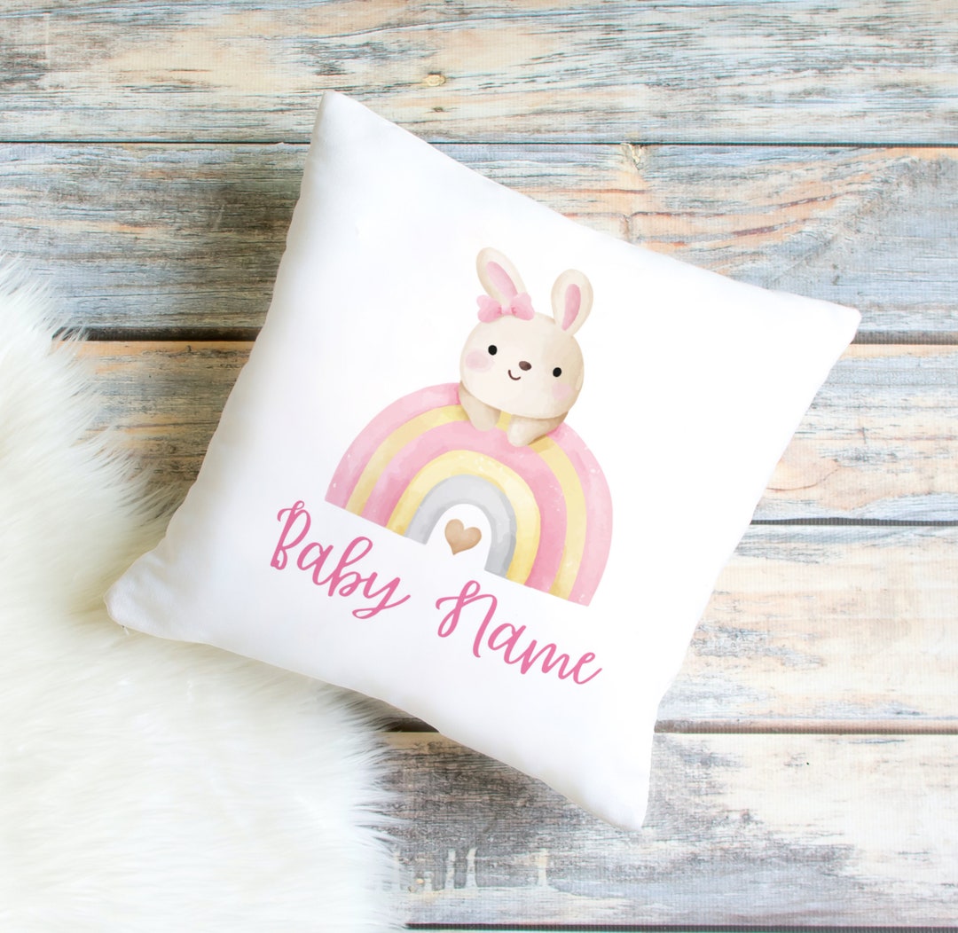 Personalized Baby Girl Pillow Pink Bunny Baby Pillow Baby Etsy