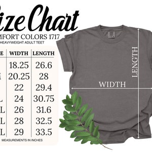 以下が含まれることがあります： 重量のある大人用Tシャツのサイズチャートで、幅と長さの寸法がインチで表示されています。サイズはSから4XLまでです。