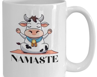 Cow Mug, Namaste Coffee Mug, Yoga Lovers, Cow Lovers, Gift for Yoga Lover, Yoga Coffee Mug, Cow Gifts, Yoga Gifts, Cow Yoga Mug
