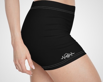 Women's Black Volleyball Shorts | Heartbeat Logo, Moisture Wicking Gym Shorts