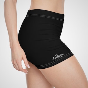 Women&#39;s Athletic Performance Custom Heartbeat of Volleyball Logo Black Gym Shorts | Moisture Wicking Design Volleyball Shorts
