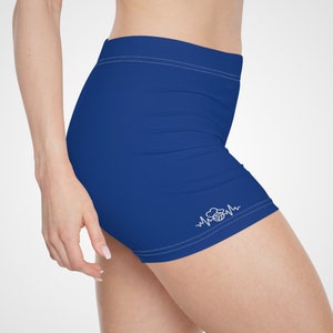 Women&#39;s Athletic Performance Custom Heartbeat of Volleyball Logo Dark Blue Gym Shorts | Moisture Wicking Design Volleyball Shorts