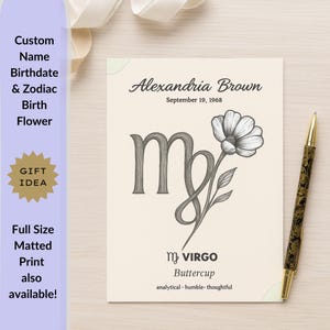 Personalisierte Geburtstagskarte mit Blumen, Horoskop, Sternzeichen Geburtstagskarte, Sternzeichen Geschenk, einladen, Geburtsanzeige