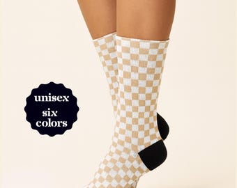 Checkerboard Crew Socks, Unisex Streetwear, Sublimation Print