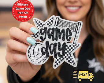 Toppa di paillettes da pallavolo, applicazione termoadesiva glitterata per il giorno della partita