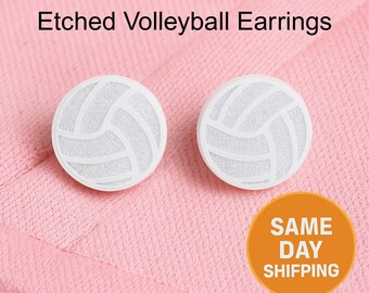 バレーボールイヤリング：エッチング加工のアクリルスタッド、サージカルスチール
