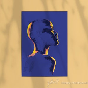 Poster artistico colorato opaco / Ritratto moderno astratto blu di una donna / Stampa artistica da parete su carta senza cornice per l'arredamento del soggiorno / di Turtice