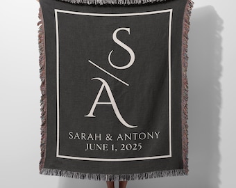 Personalized Wedding Blanket, Modern Minimal Monogram Throw Custom Couple Gift Anniversary Blanket Elegant Home Decor Anniversary Home Decor
