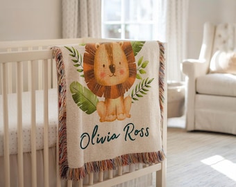 Personalized Lion Baby Blanket Safari Nursery Decor Baby Shower Gift Custom Baby Name Blanket Lion Safari Baby Blanket Jungle Theme Nursery
