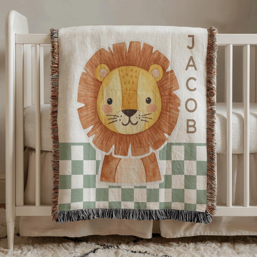 Personalized Lion Baby Blanket Safari Nursery Decor Baby Shower Gift ...