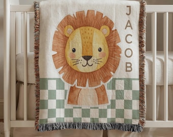 Personalized Lion Baby Blanket Safari Nursery Decor Baby Shower Gift Custom Baby Name Blanket Lion Safari Baby Blanket Jungle Theme Nursery