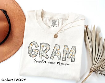 Personalized Gram Shirt with Grandkids, Names Floral Mimi Nana Gifts Mother's Day Shirt Custom Kids Names Grandma Shirt gift for grandmother