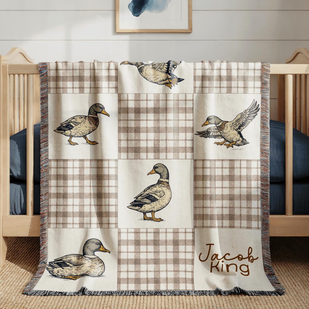 Personalized Mallard Duck Baby Blanket, Custom Name Woven Throw for ...