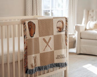 Personalized Baseball Baby Blanket Custom Name Sports Throw For Boys Baseball Nursery Decor Baby Shower Sports Blanket For Baby Or Toddler