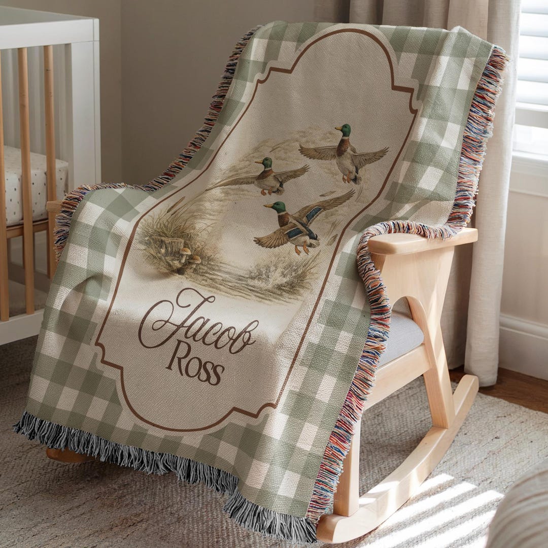 Personalized Mallard Duck Baby Blanket, Custom Name Woven Throw for ...