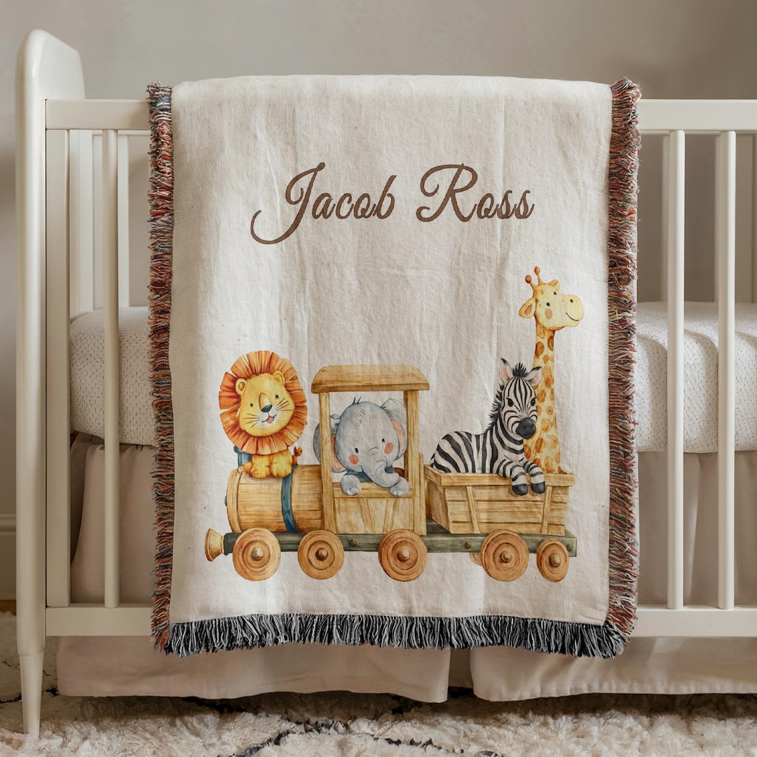 Personalized Safari Animal Baby Blanket, Custom Name Throw for Boy ...