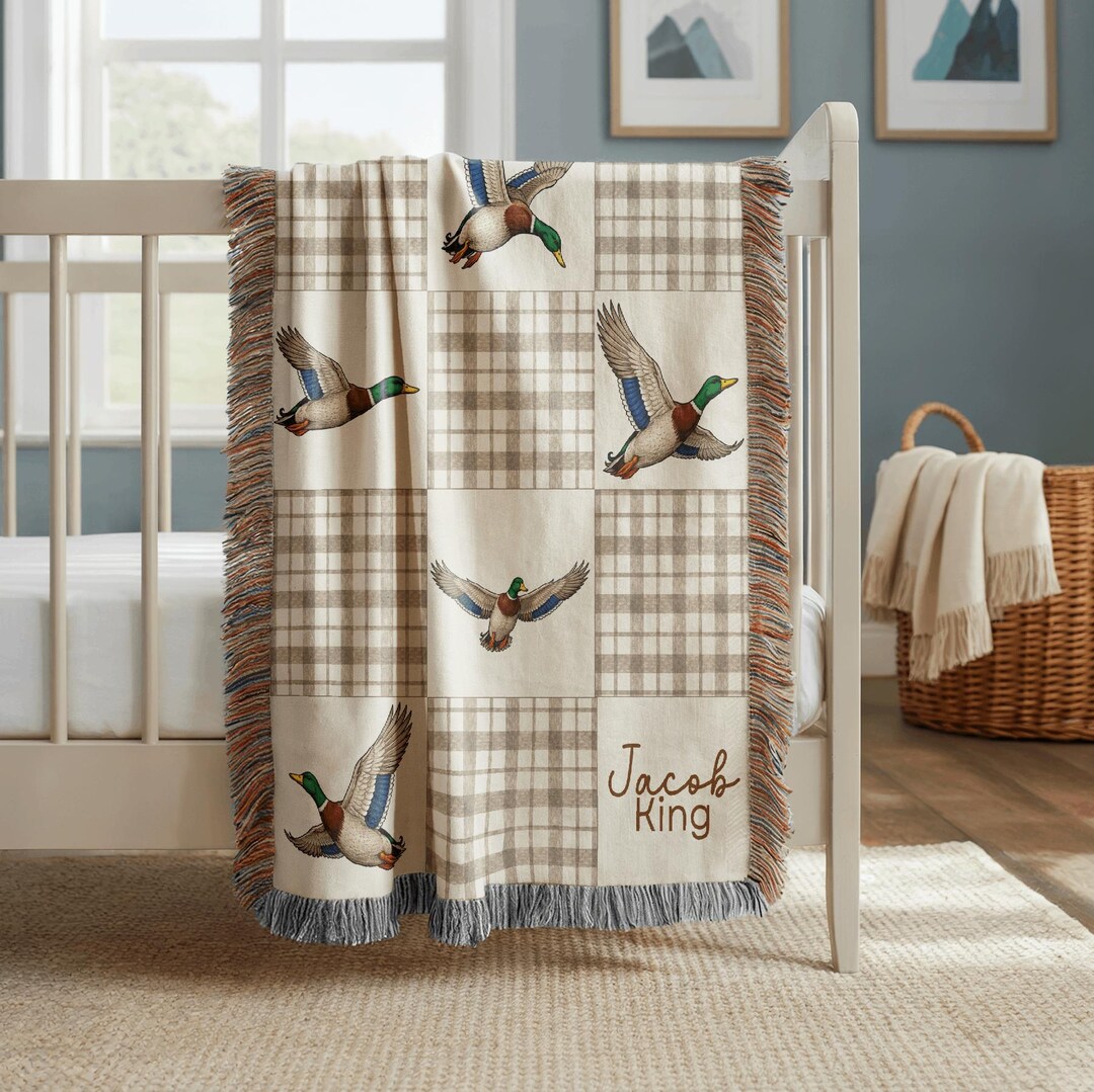 Personalized Mallard Duck Baby Blanket, Custom Name Woven Throw for ...