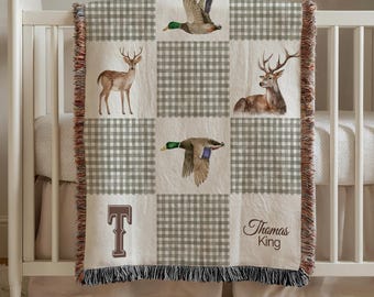 Personalized Hunting Baby Blanket Custom Name Deer and Duck Nursery Blanket Woodland Baby Boy Gift Rustic Cabin Decor Throw baby boy or girl